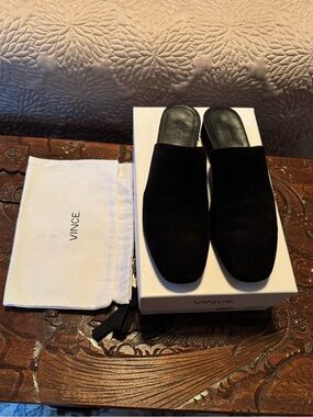 Vince Black Suede Backless Mule Slides
